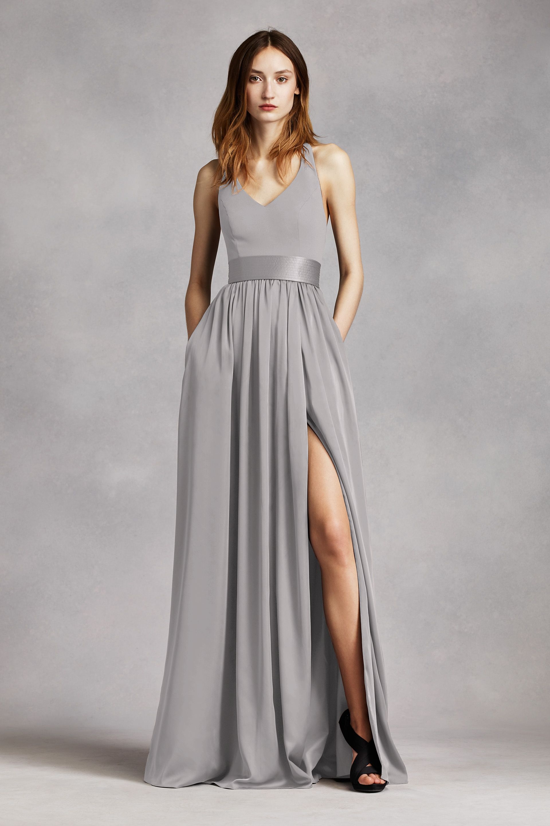 white by vera wang halter dress V -Neck Halter Gown with Slit