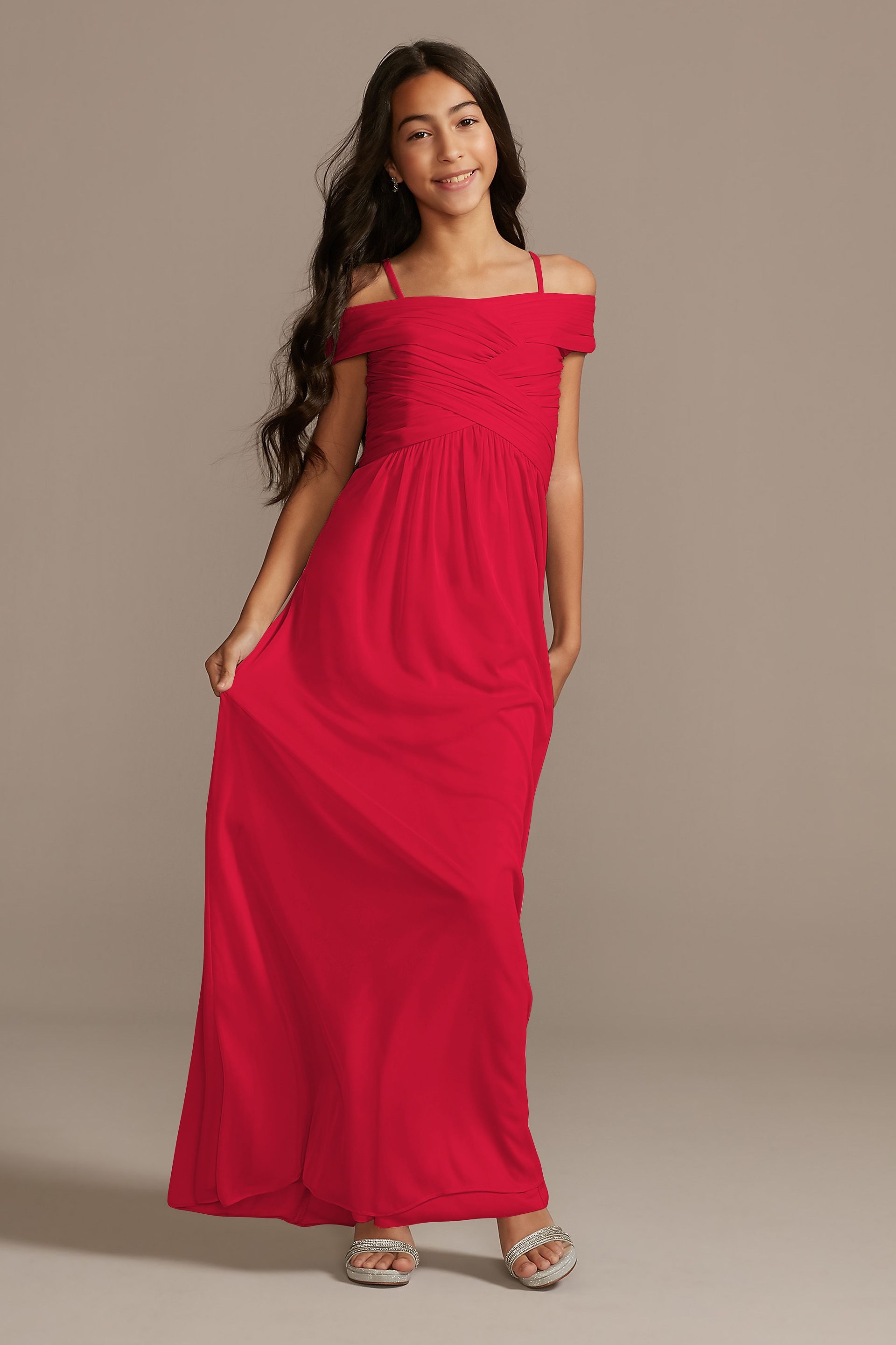 junior red cross dress Ekidsbridal Criss-Cross Chiffon Flower Girl Dress Junior Pageant Formal Photoshoot Party Gown 191 2