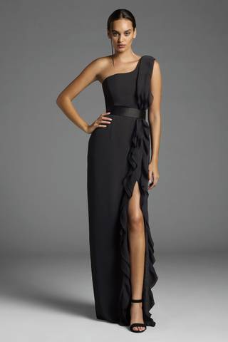 Picture of White by Vera Wang Ruffled One-Shoulder Dress