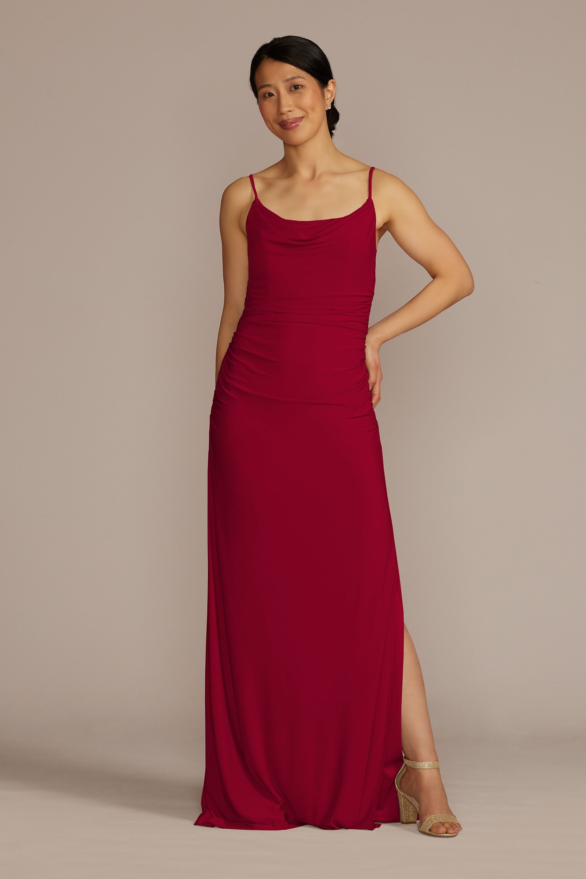 Celebrate DB Studio Ruched Jersey Spaghetti Strap Dress in Apple Size: 16 David's Bridal
