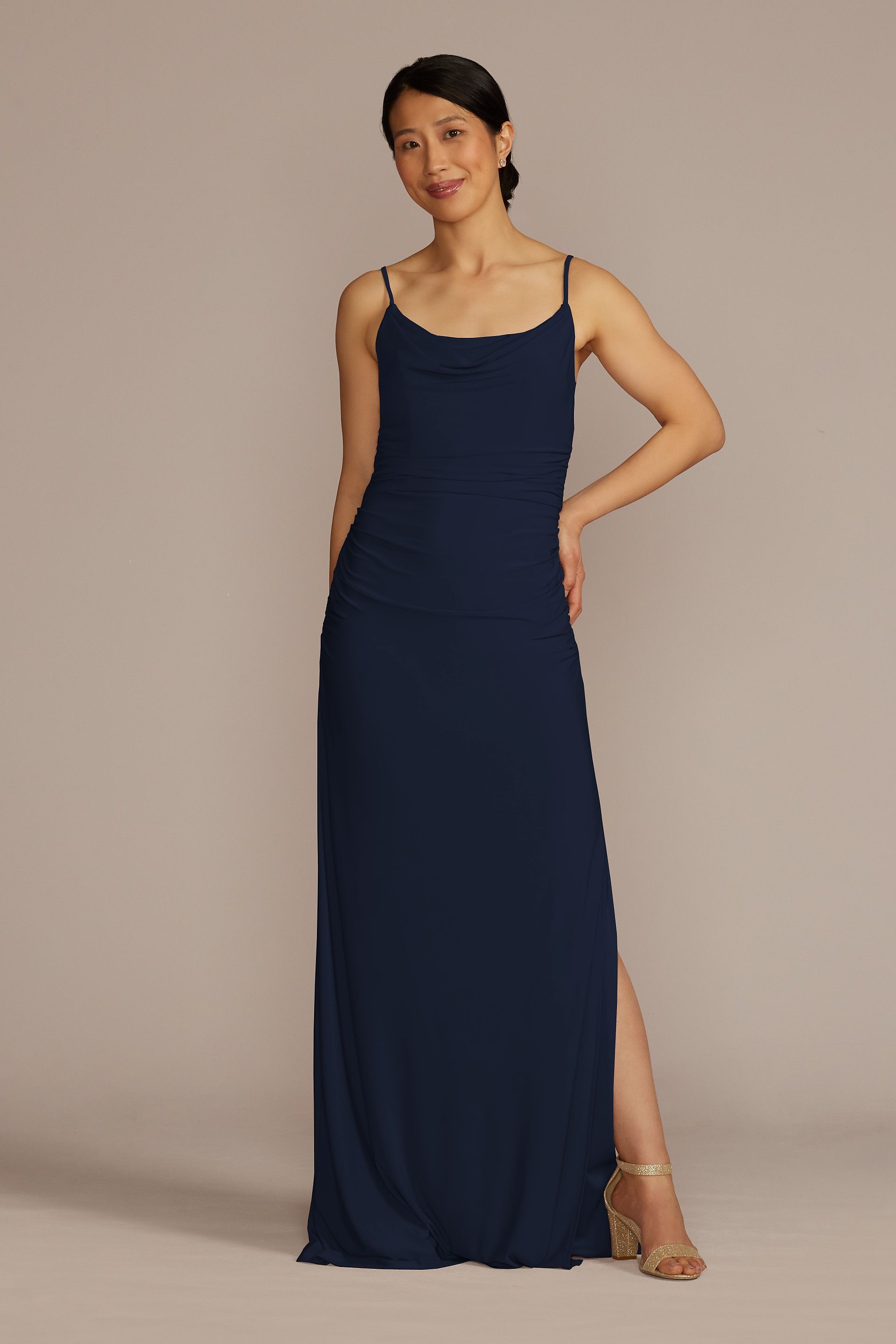 Celebrate DB Studio Ruched Jersey Spaghetti Strap Dress in Marine Size: 18 David's Bridal