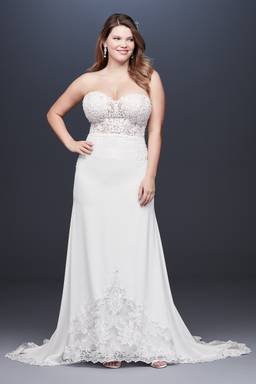 sheer beaded bodice lace wedding dress galina signature Galina Signature by David's Bridal Wedding Dresses