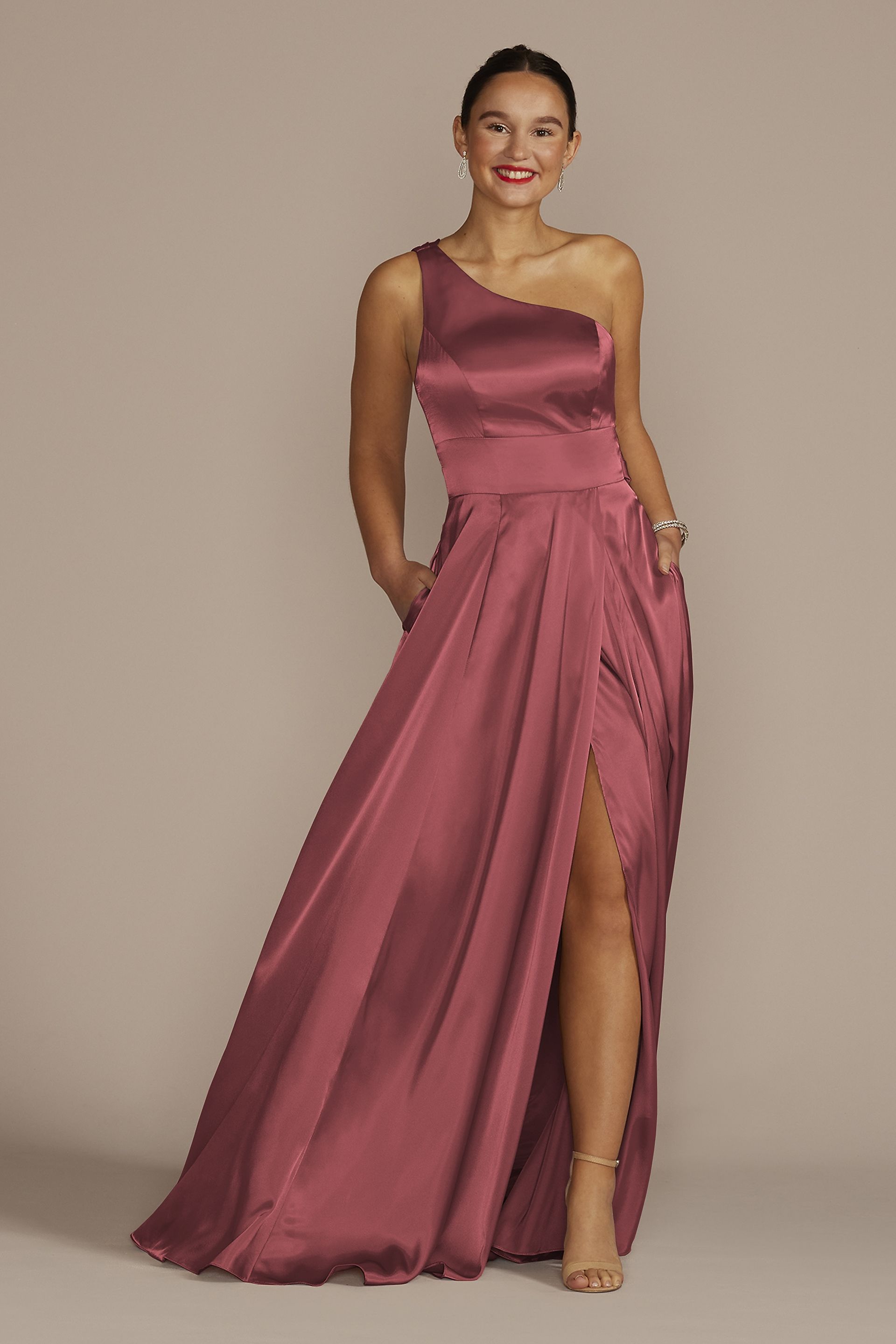 One-Shoulder Draped Charmeuse Bridesmaid Dress