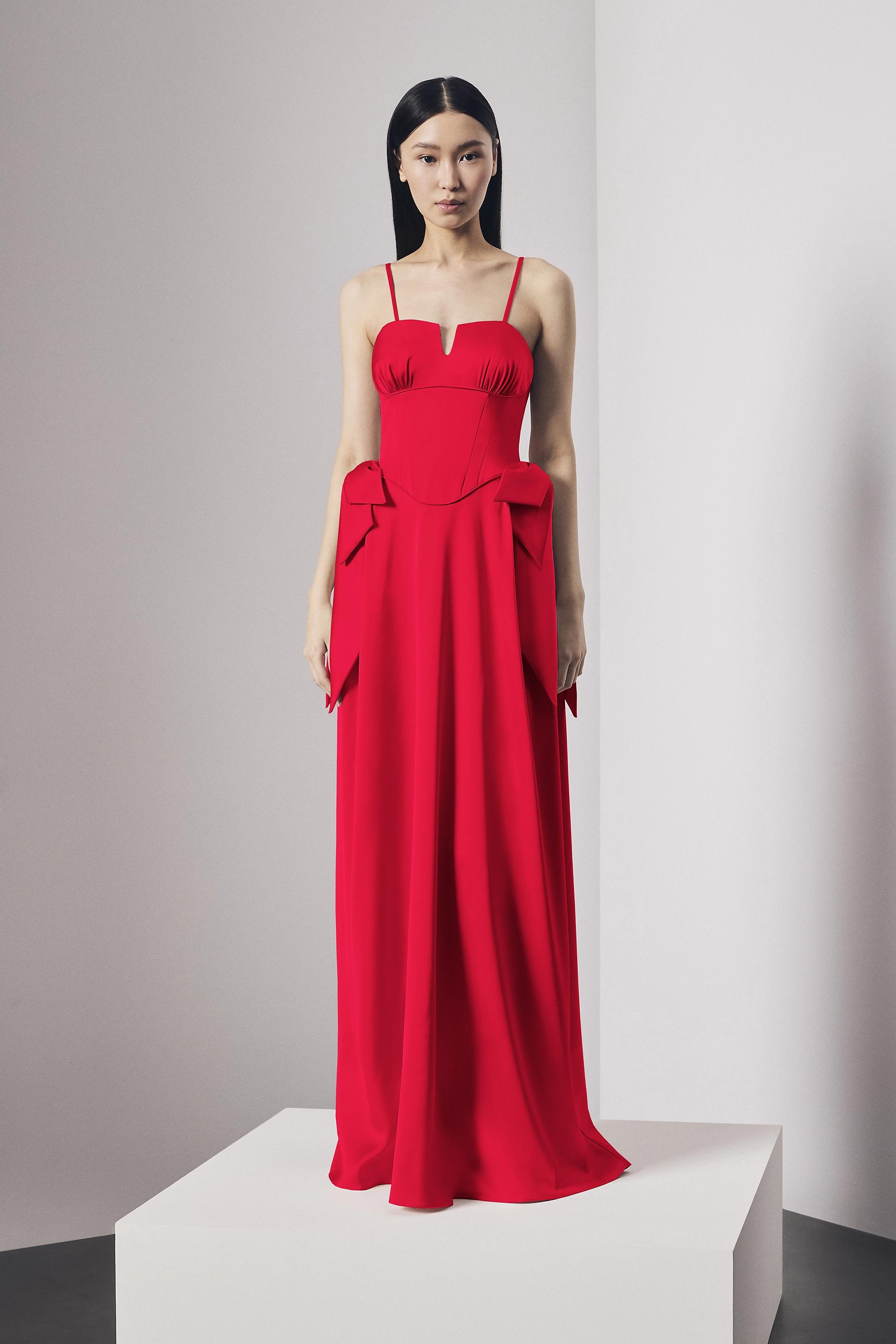 Vera Wang Bride Satin Strapless Notch Neckline Dress With Bows in Valentina Size: XS David's Bridal