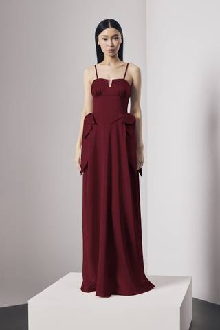 Picture of Satin Strapless Notch Neckline Dress with Bows