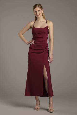Picture of Matte Satin Ruched Midi Sheath Dress