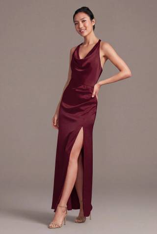 Picture of Luxe Satin Cowl Neck Halter Sheath Dress