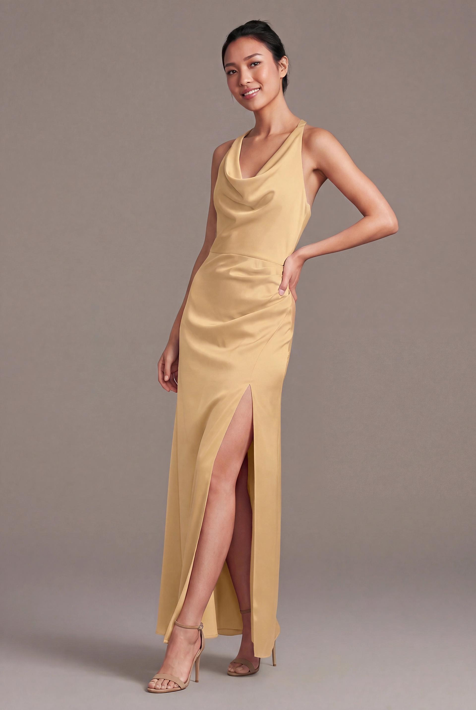 Picture of Luxe Satin Cowl Neck Halter Sheath Dress