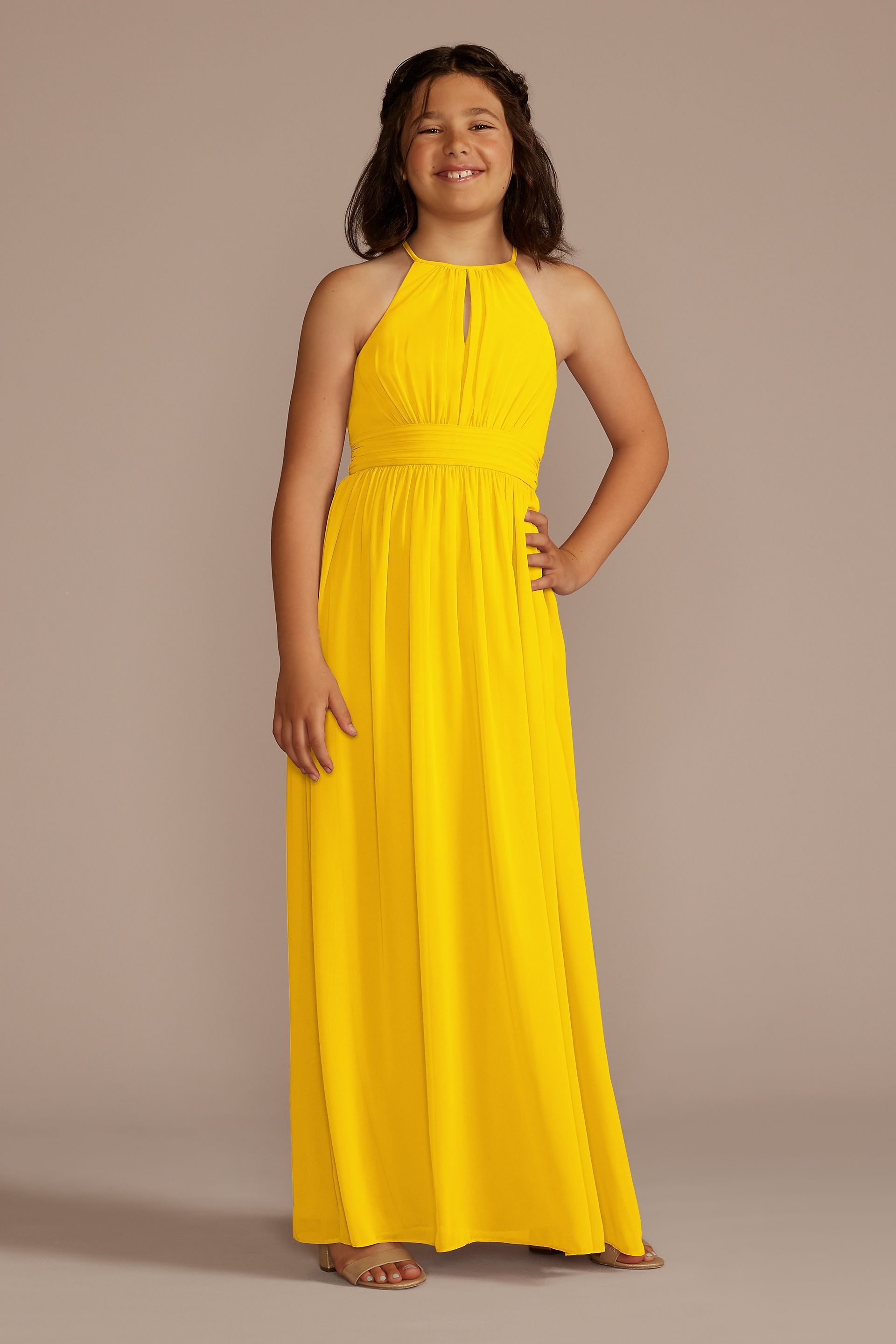sunflower yellow bridesmaid dresses Chiffon High-Neck Pleated Junior Dress Wish-Bone Chunky Blue Cheese Natalia Birdy Grey makes looks Ready to ship:XS-S