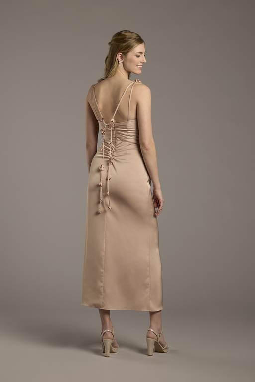 tan satin midi dress Fashionably On Time Satin Midi Dress - Ivory and Taupe