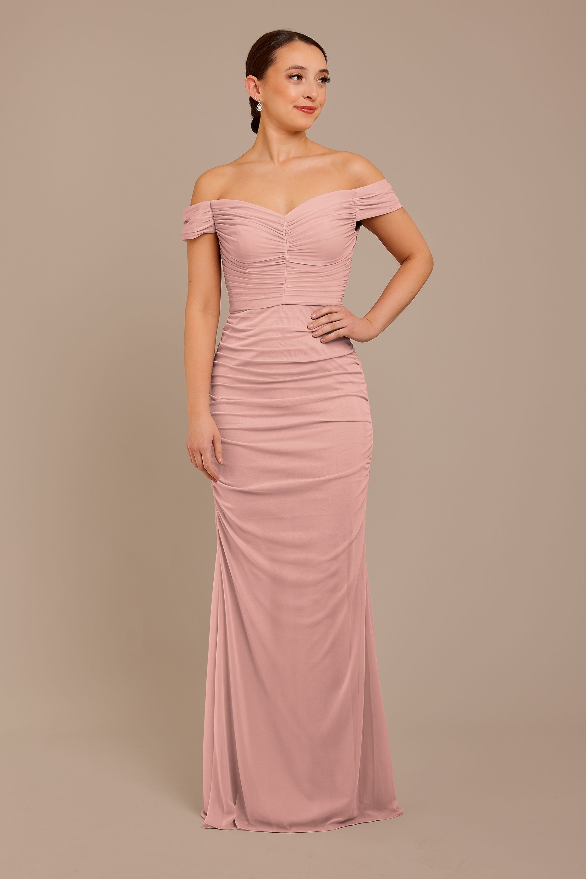 Picture of Mesh Off-the-Shoulder Ruched Dress