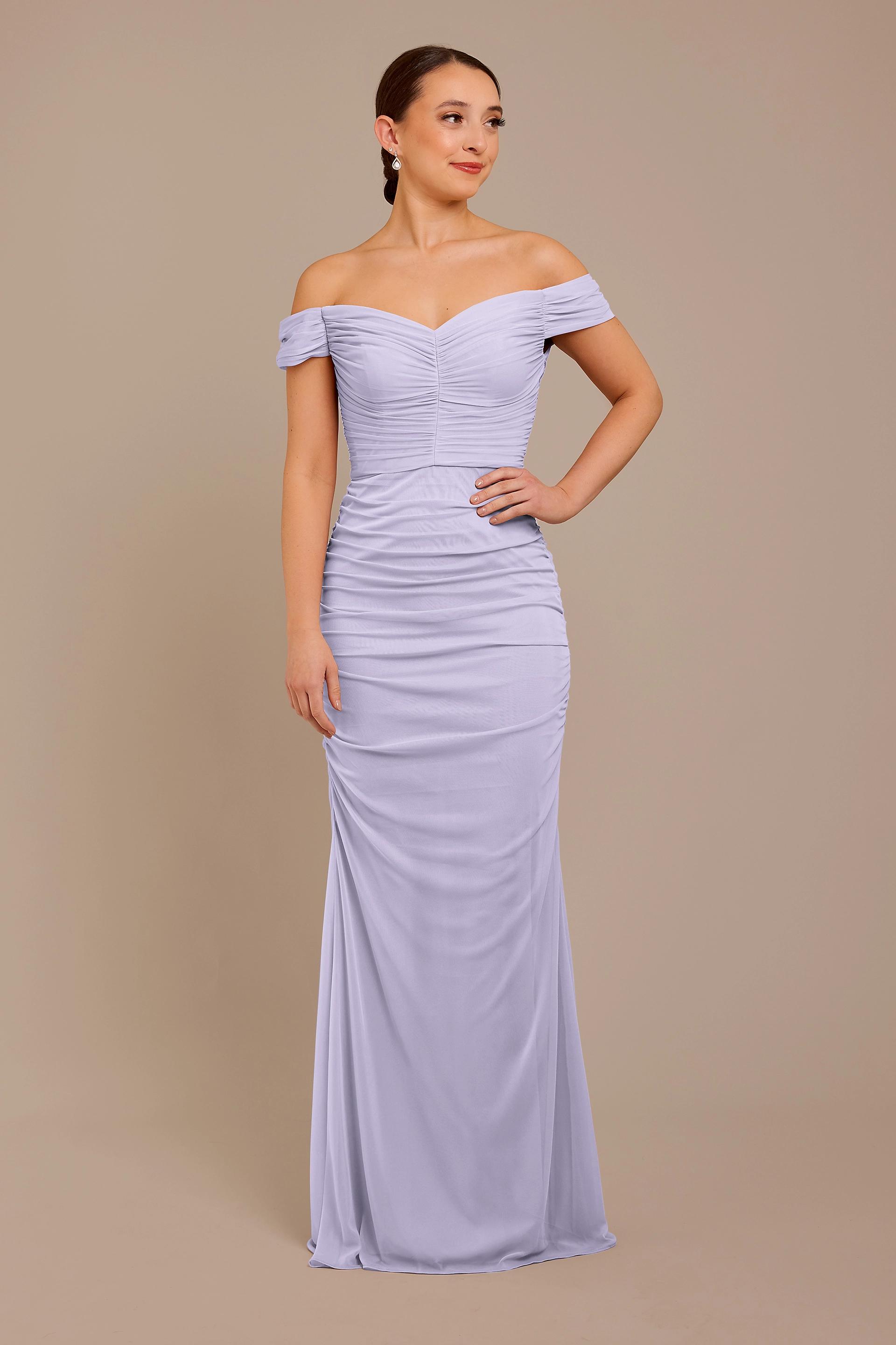 david's bridal ruched dress As Is Ruched Skinny Strap Dress with Lace Slit