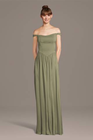 Picture of Matte Satin Off-the-Shoulder Basque Waist Dress