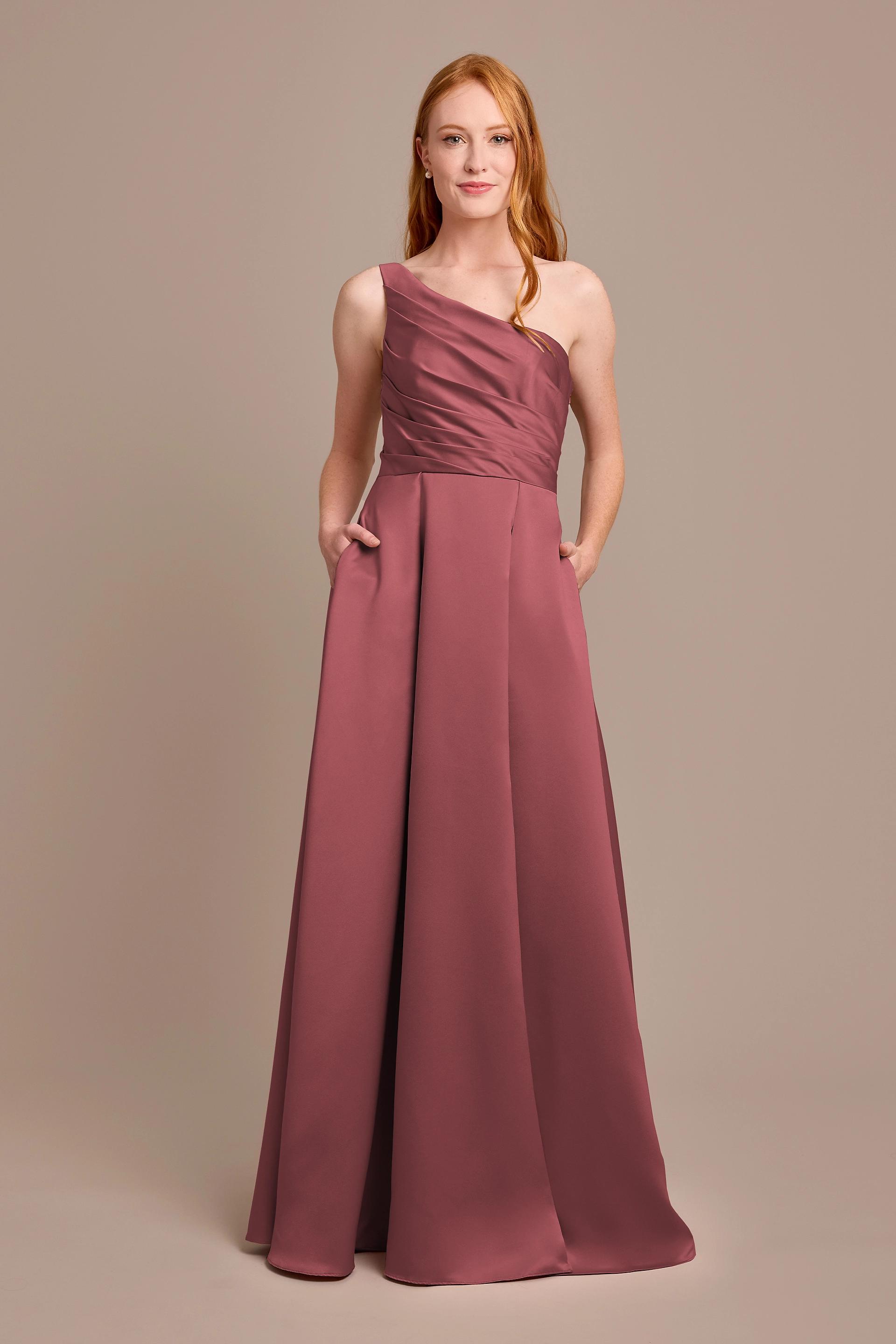 chianti bridesmaid dresses Satin One-Shoulder A-Line Pleated Dress Satin