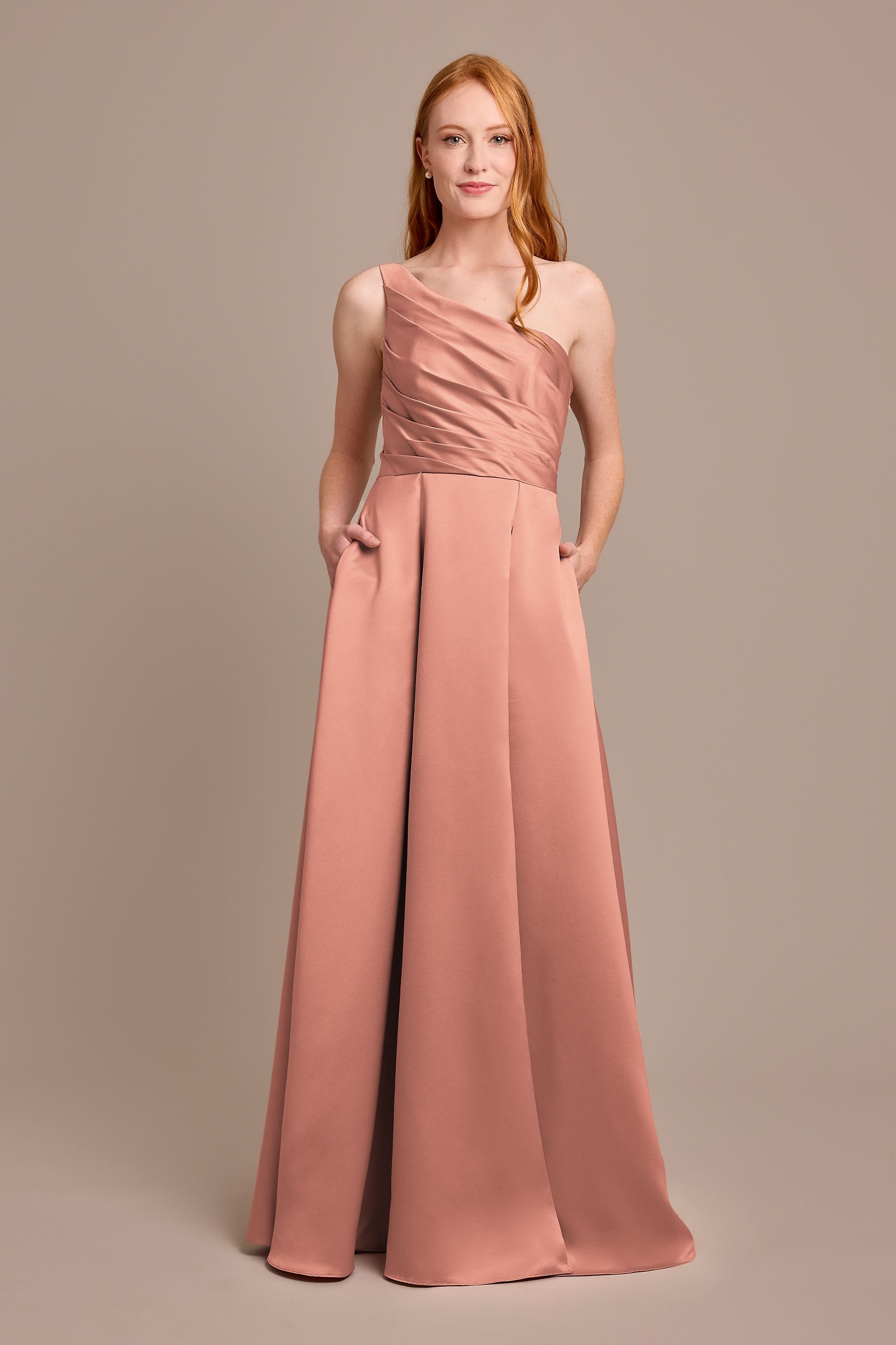 View Celebrate DB Studio Satin One-Shoulder A-Line Pleated Dress in all available color and sizes Picture of Satin One-Shoulder A-Line Pleated Dress