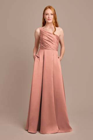 View Celebrate DB Studio Satin One-Shoulder A-Line Pleated Dress in all available color and sizes Picture of Satin One-Shoulder A-Line Pleated Dress