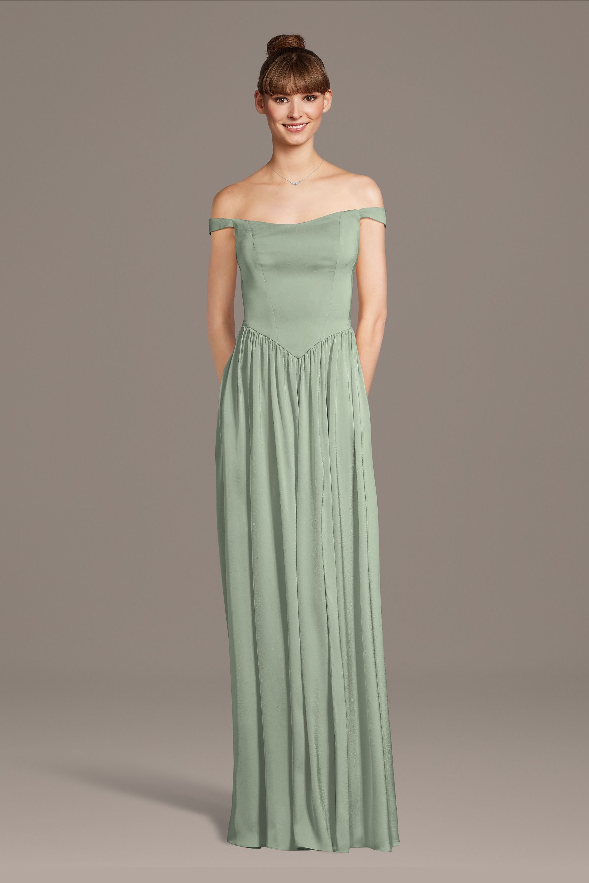 Picture of Matte Satin Off-the-Shoulder Basque Waist Dress