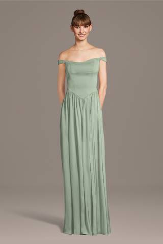 Picture of Matte Satin Off-the-Shoulder Basque Waist Dress