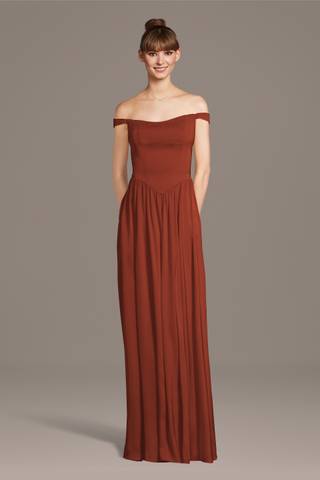 Picture of Matte Satin Off-the-Shoulder Basque Waist Dress