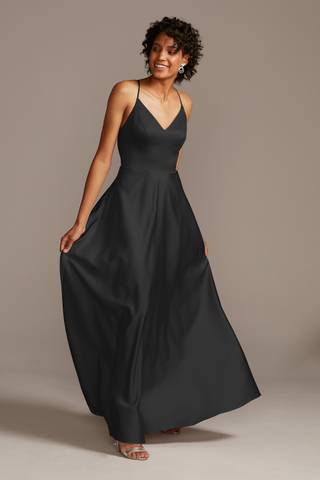 Picture of Spaghetti Strap Satin A-Line Long Bridesmaid Dress