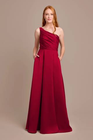 View Celebrate DB Studio Satin One-Shoulder A-Line Pleated Dress in all available color and sizes Picture of Satin One-Shoulder A-Line Pleated Dress