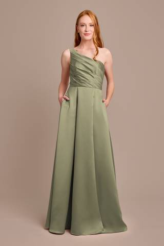 View Celebrate DB Studio Satin One-Shoulder A-Line Pleated Dress in all available color and sizes Picture of Satin One-Shoulder A-Line Pleated Dress