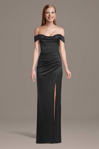 Picture of Sculpting Satin Off-the-Shoulder Corset Dress