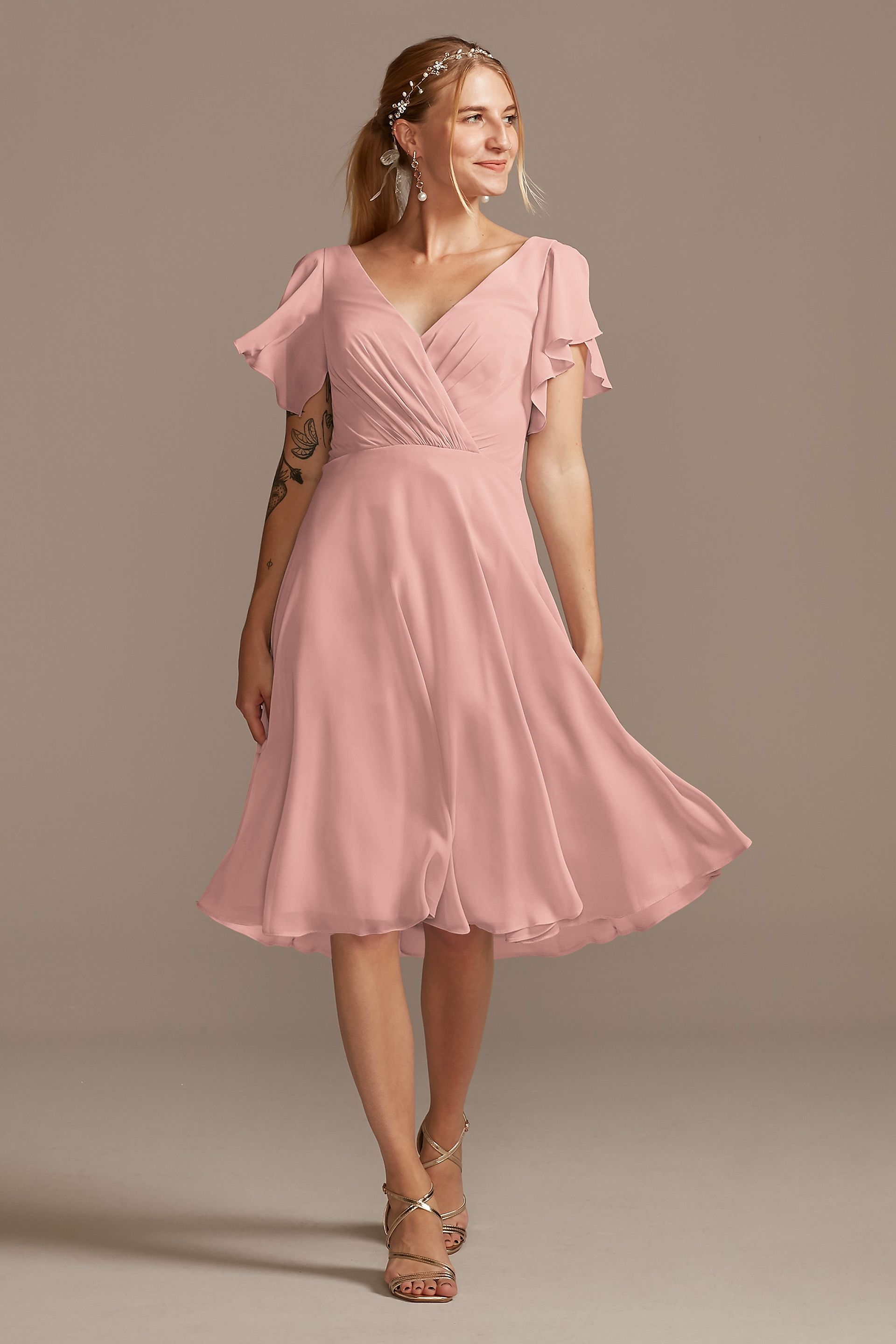 Picture of Flutter Sleeve Chiffon Short Dress