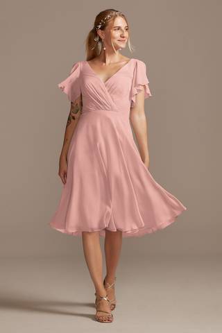 View Celebrate DB Studio Flutter Sleeve Chiffon Short Dress in all available color and sizes Picture of Flutter Sleeve Chiffon Short Dress
