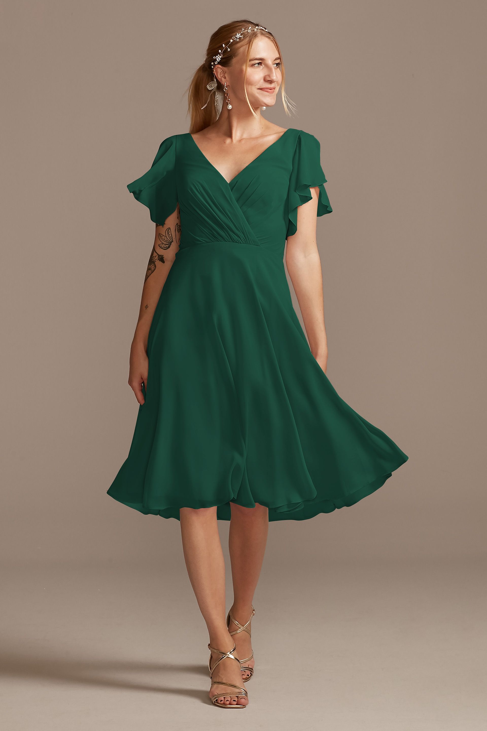 flutter sleeve chiffon short bridesmaid dress Flutter Sleeve Chiffon Short Bridesmaid Dress