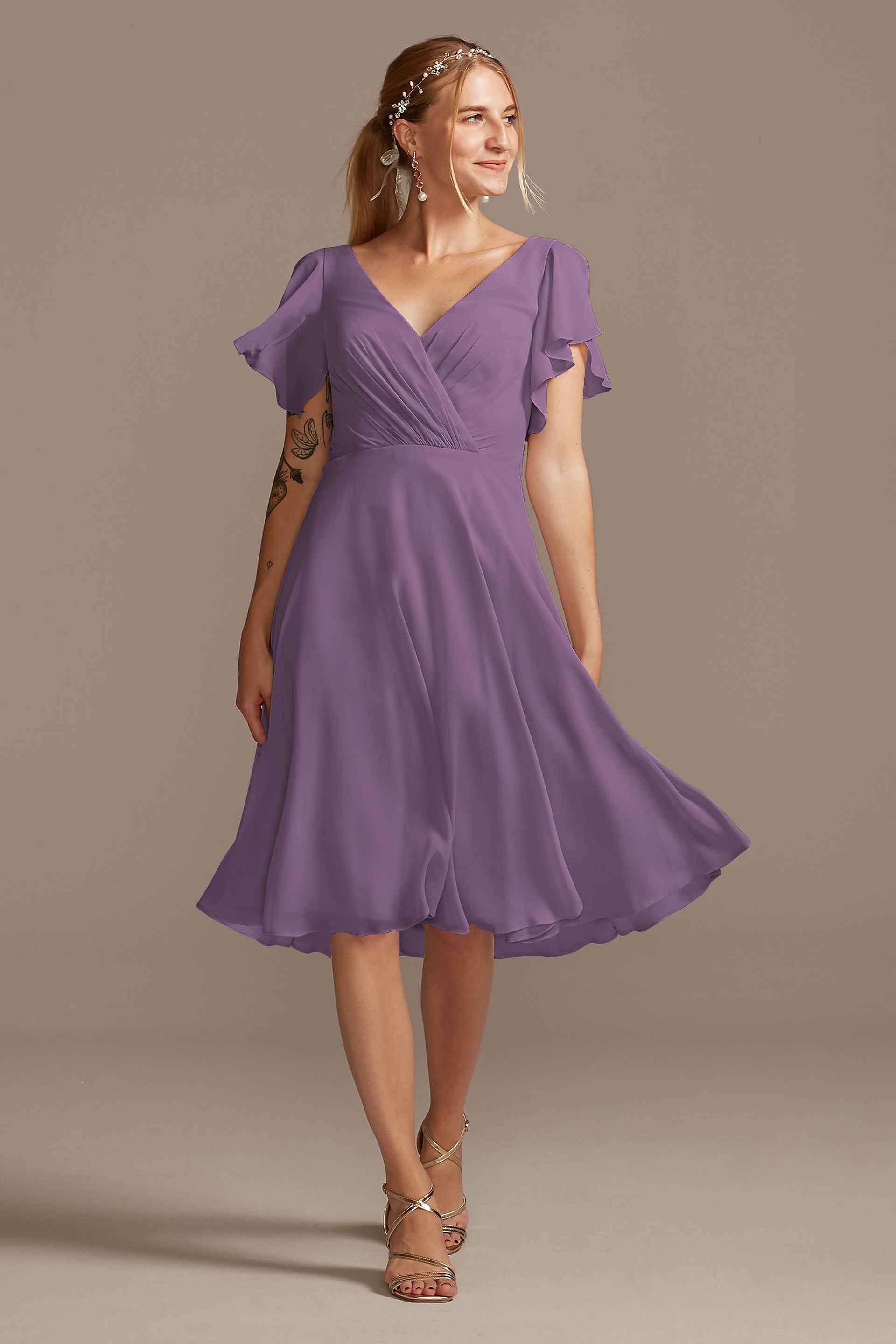 flutter sleeve chiffon short bridesmaid dress Flutter Sleeve Chiffon Short Bridesmaid Dress