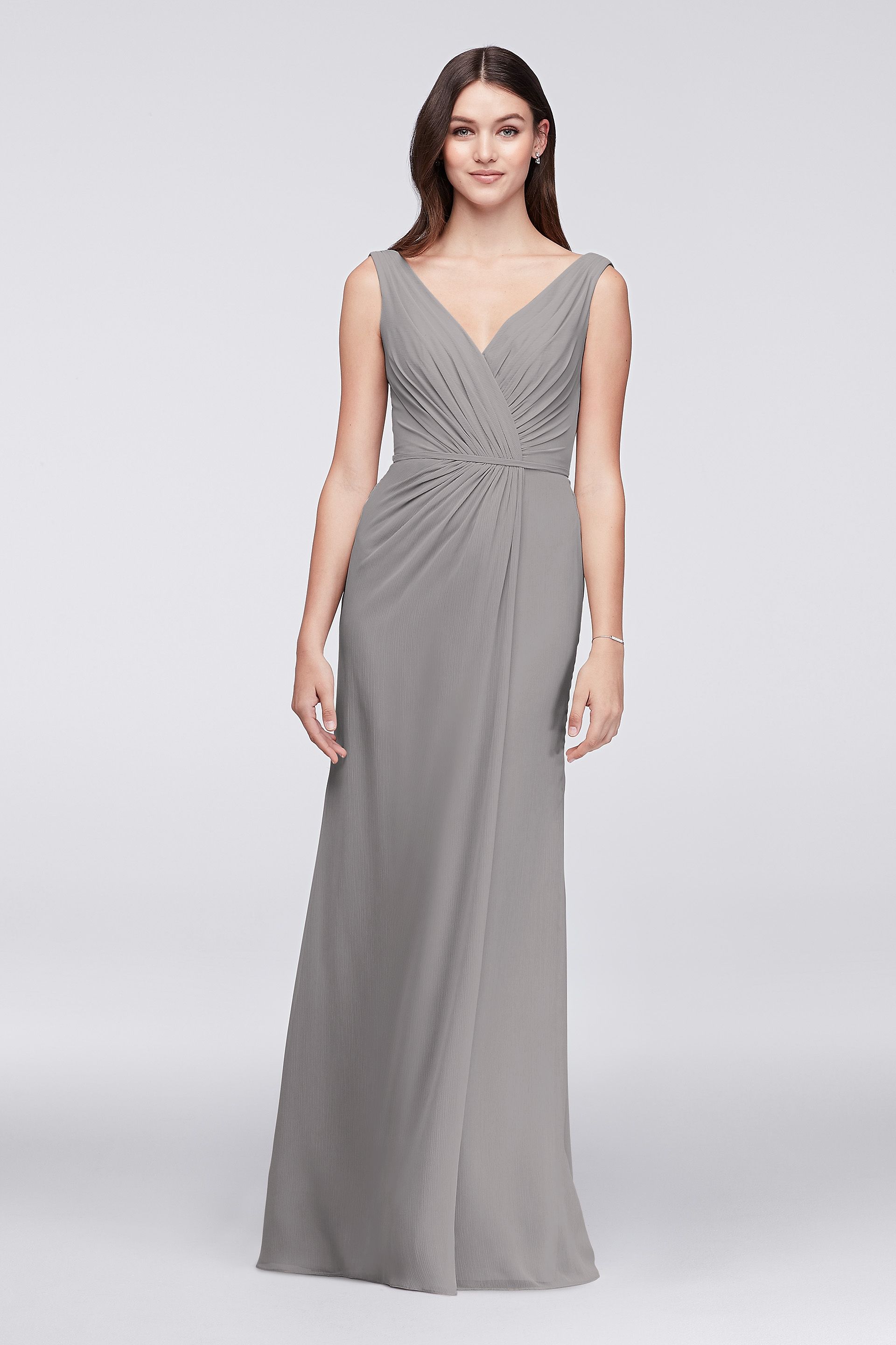 faux-wrap pleated chiffon bridesmaid dress Color:Hot-Pink
