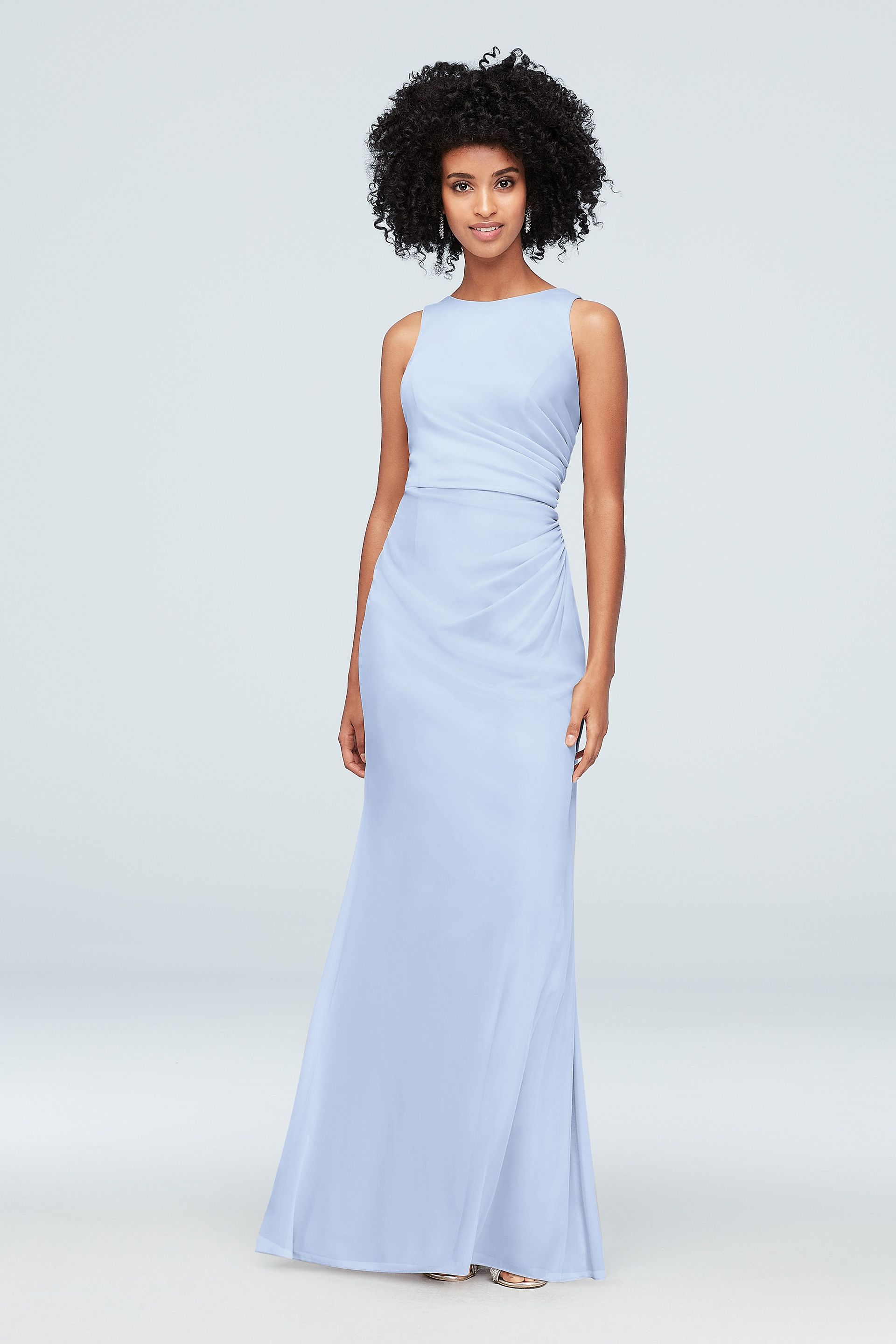 Picture of High-Neck Ruched Mesh Bridesmaid Dress