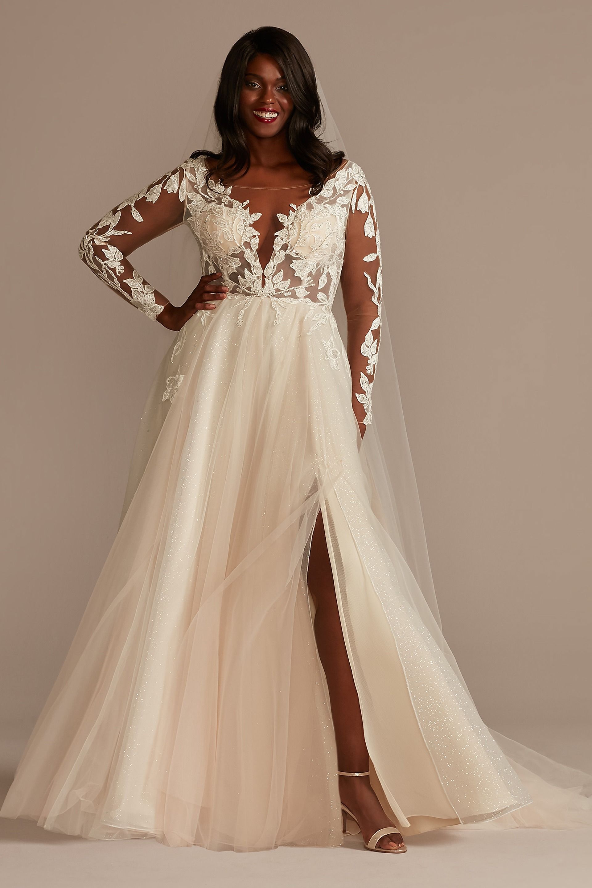 Picture of Illusion Plunge Lace Appliqued Wedding Dress