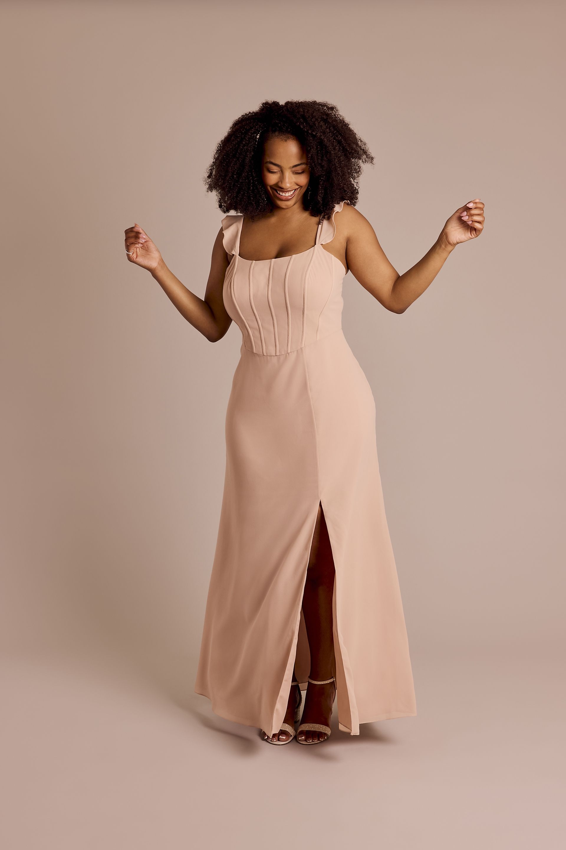 Chiffon Corset Dress with Flutter Sleeves | David's Bridal