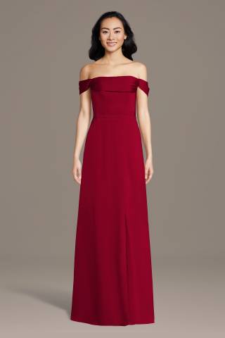 Picture of Matte Satin Off-the-Shoulder Cowl Neck Sheath