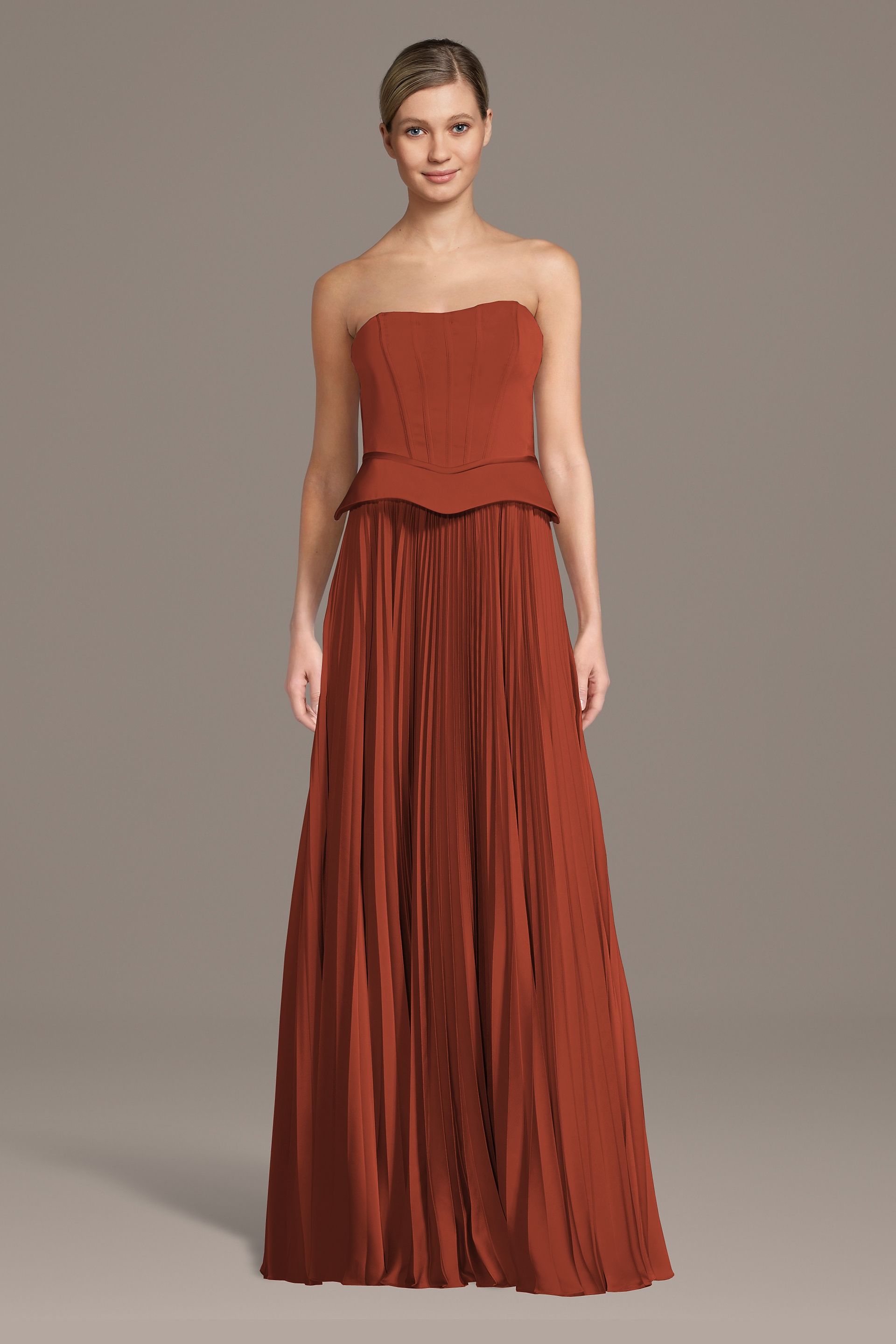 Matte Satin Pleated A-Line Basque Waist Dress