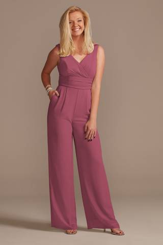 View Celebrate DB Studio V-Neck Tie Waist Chiffon Bridesmaid Jumpsuit in all available color and sizes Picture of V-Neck Tie Waist Chiffon Bridesmaid Jumpsuit