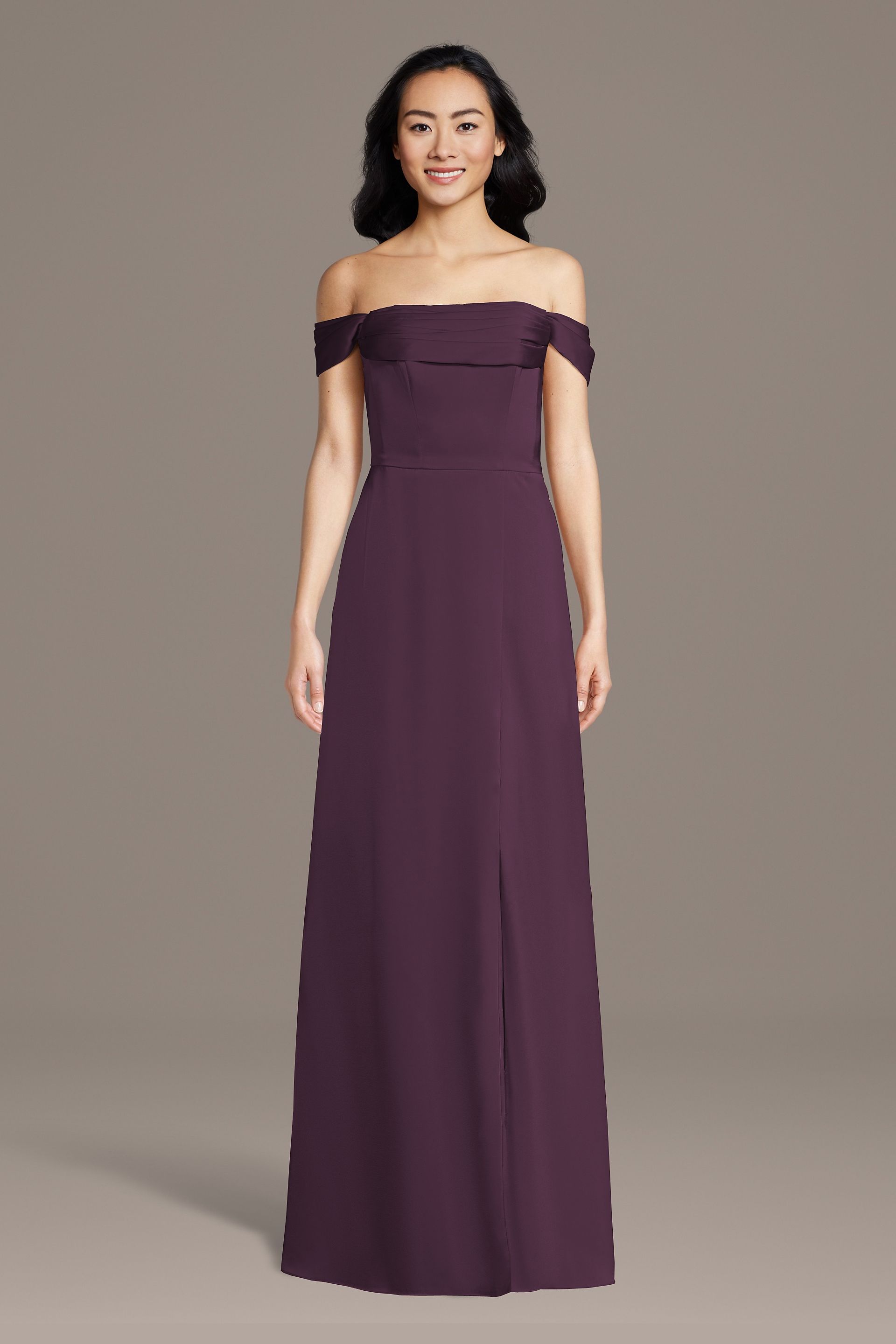 Picture of Matte Satin Off-the-Shoulder Cowl Neck Sheath