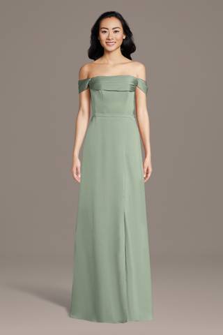 View Celebrate DB Studio Matte Satin Off-the-Shoulder Cowl Neck Sheath in all available color and sizes Picture of Matte Satin Off-the-Shoulder Cowl Neck Sheath