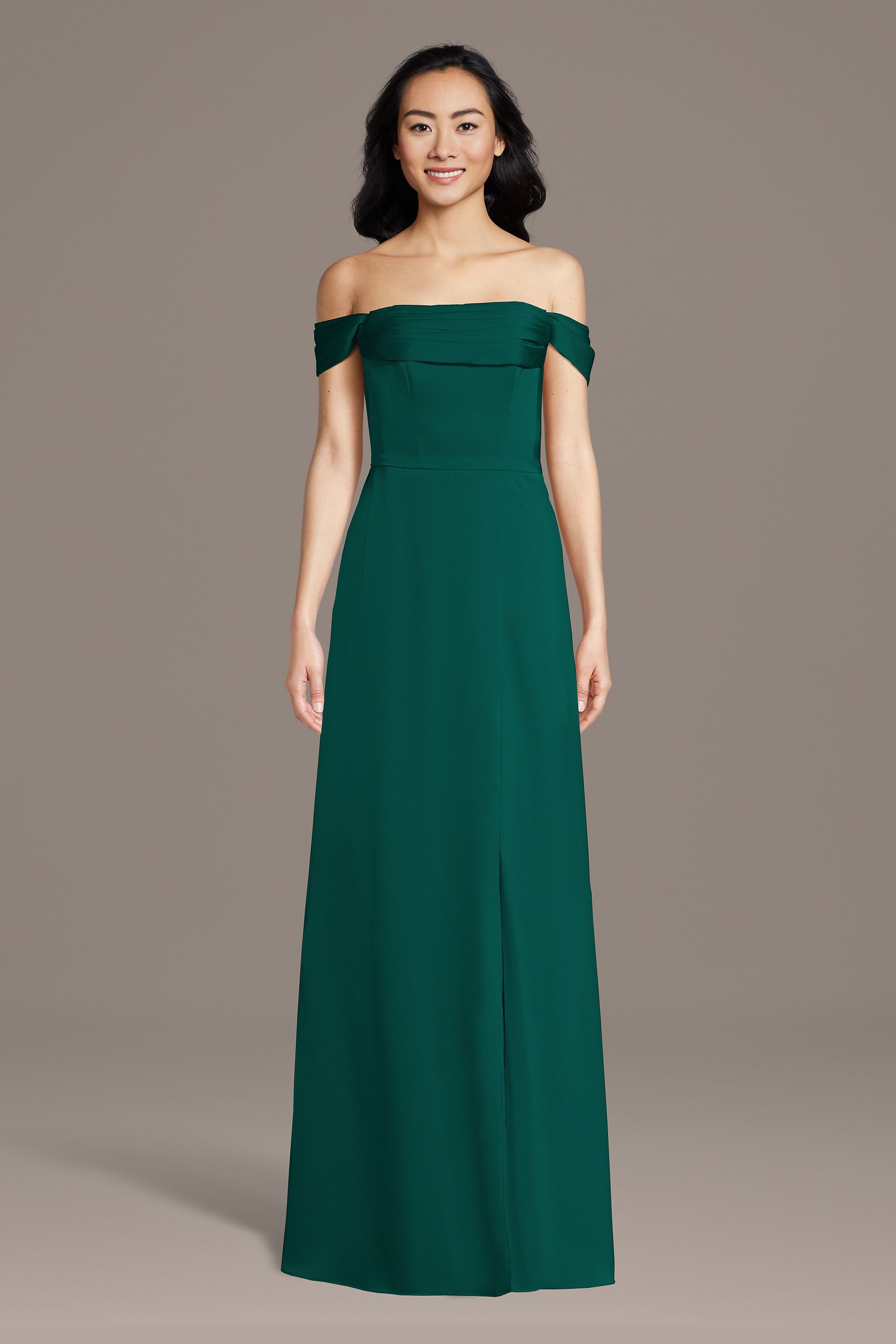 Celebrate DB Studio Matte Satin Off-The-Shoulder Cowl Neck Sheath Dress in True Teal Size: 3X David's Bridal