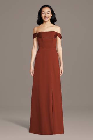 Picture of Matte Satin Off-the-Shoulder Cowl Neck Sheath