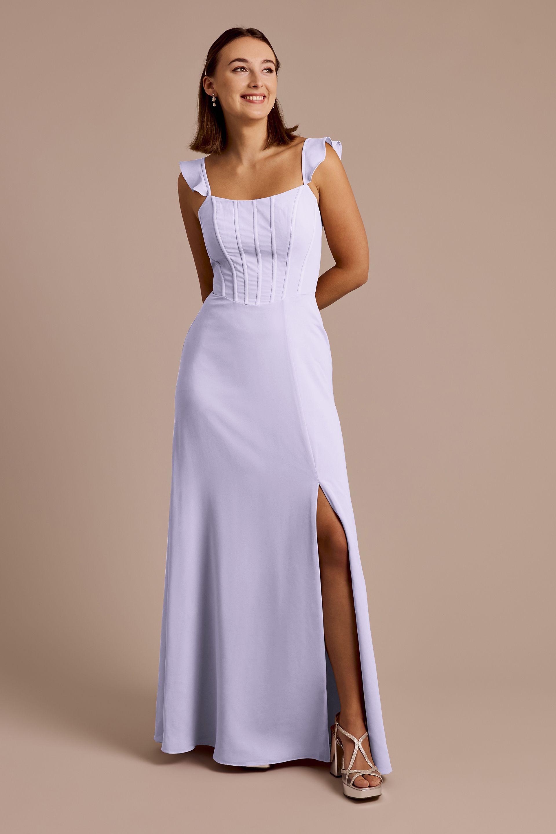 Celebrate DB Studio Chiffon Corset Dress With Flutter Sleeves in Iris Size: 24 David's Bridal