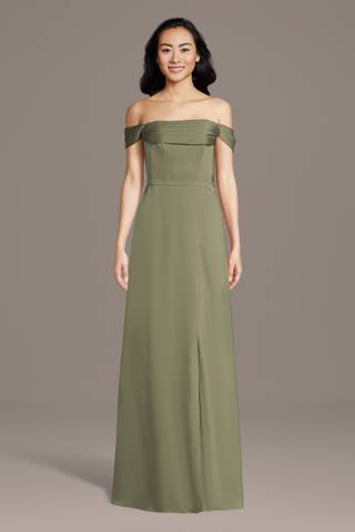 Picture of Matte Satin Off-the-Shoulder Cowl Neck Sheath