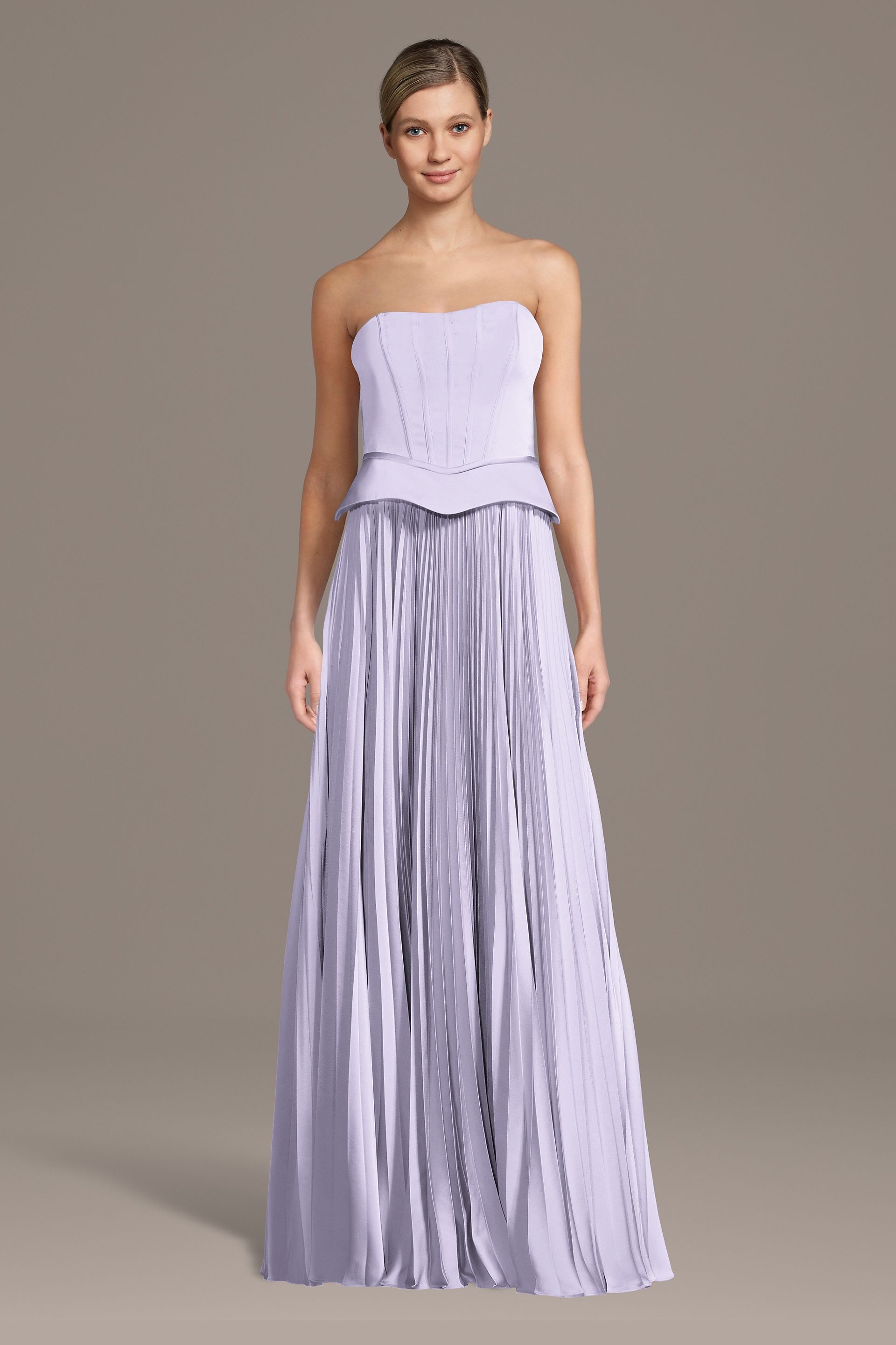 Picture of Matte Satin Pleated A-Line Basque Waist Dress