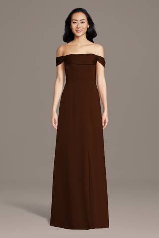 View Celebrate DB Studio Matte Satin Off-the-Shoulder Cowl Neck Sheath in all available color and sizes Picture of Matte Satin Off-the-Shoulder Cowl Neck Sheath