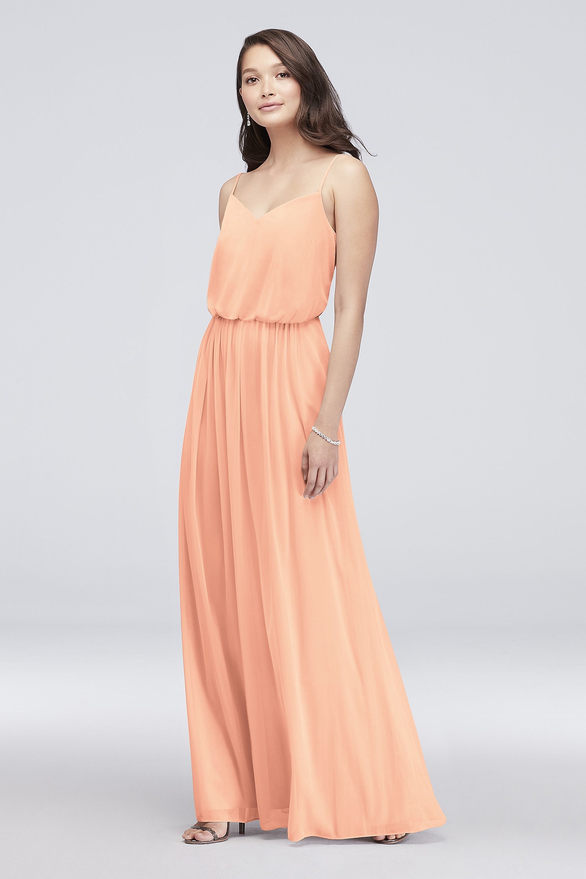 Picture of Spaghetti Strap Mesh Blouson Bridesmaid Dress