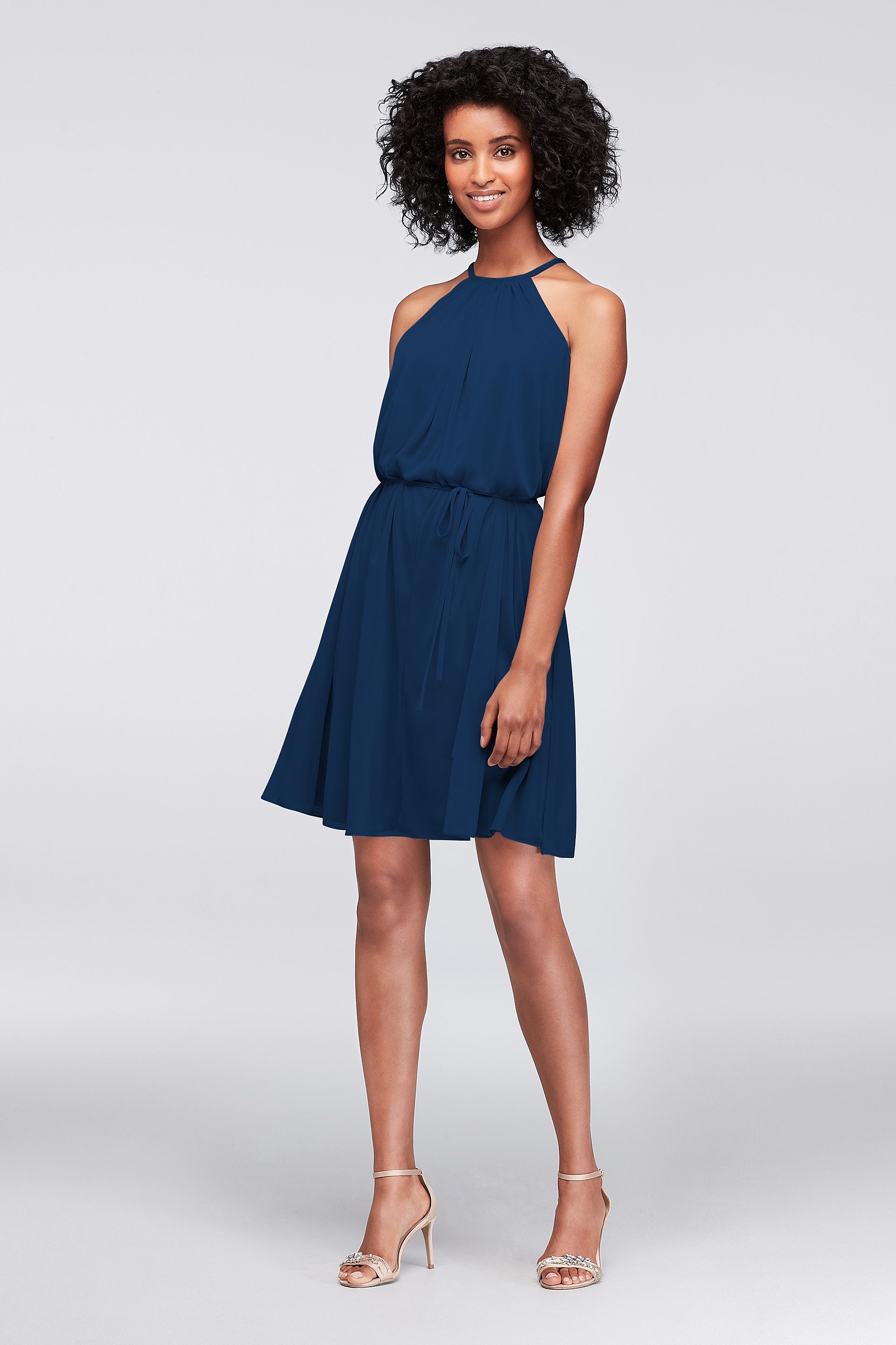 Picture of Soft Mesh Halter Short Bridesmaid Dress