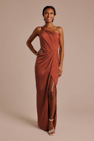 Picture of Matte Satin Knotted One-Shoulder Sheath Dress