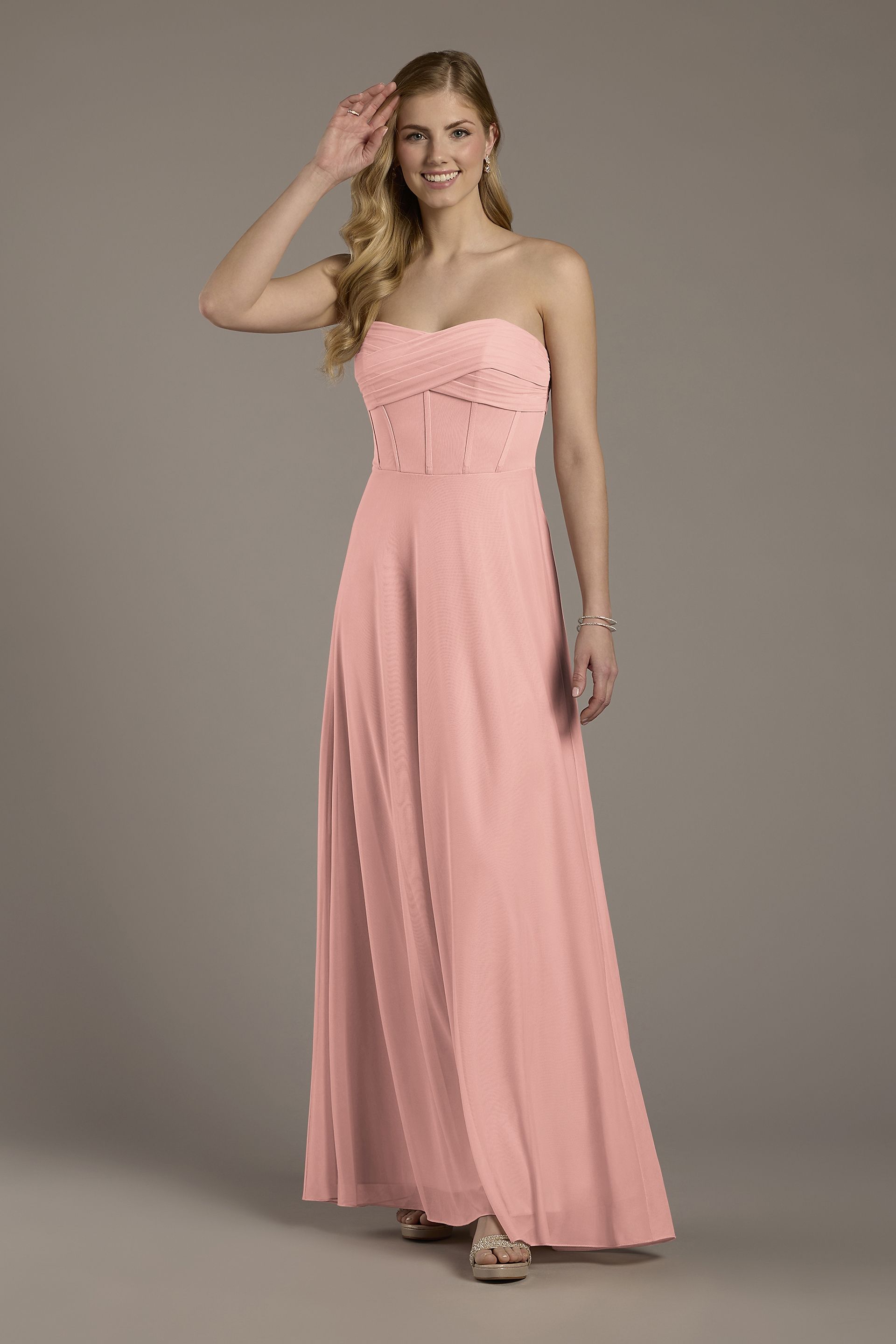 Celebrate DB Studio Mesh Twist Bodice Corset A-Line Dress in Ballet Size: 22 David's Bridal